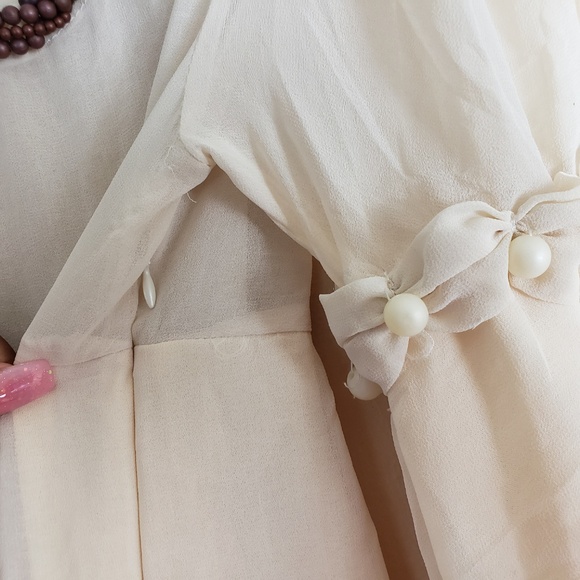 Clhoe Semi Sheer Blouse Ivory Beaded Neckline E15 - Picture 5 of 8
